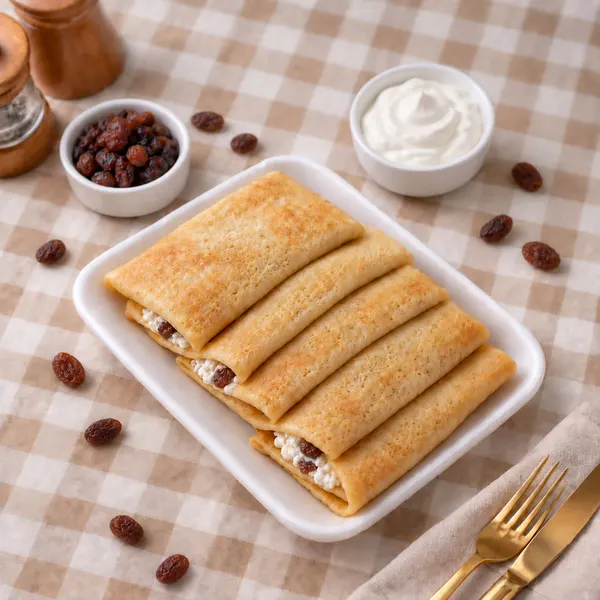 Блины с творогом и изюмом