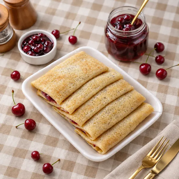 Блины с творогом, вишней и маком